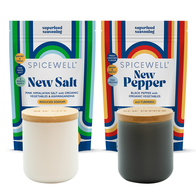 Spring Reset: New Salt & New Pepper Ceramic Cellar Set + Refill Pouch Bundle
