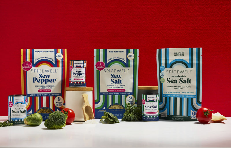 Spicewell pouches and mini shakers with fresh vegetables