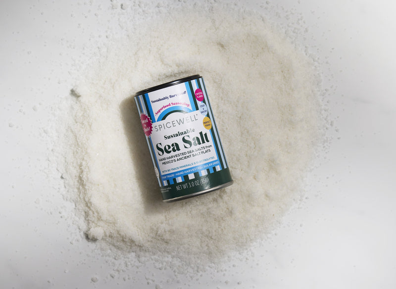 Sea Salt Mini Shaker on a pile of sea salt